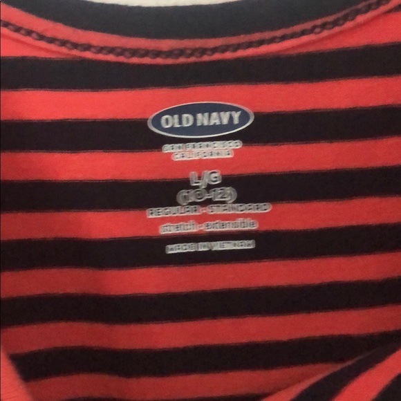 high front low back orange & navy blue striped tee - Picture 3 of 3